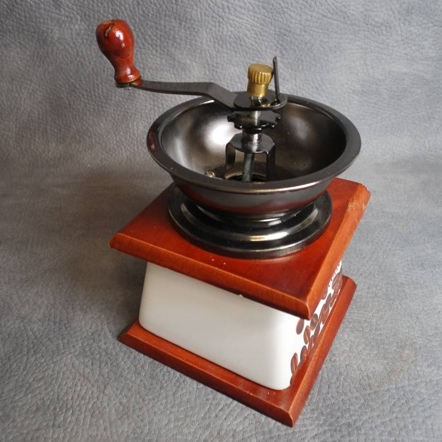 Super Cool!!! Wood and Porcelain Coffee Grinder!!! - Like New, Working!!!