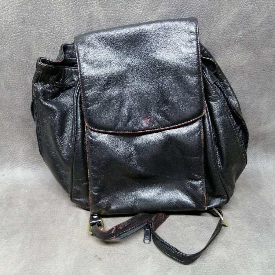 Super Cool!!! Vintage Genuine Leather Ladies Draw String Zipper Back Pack!!!