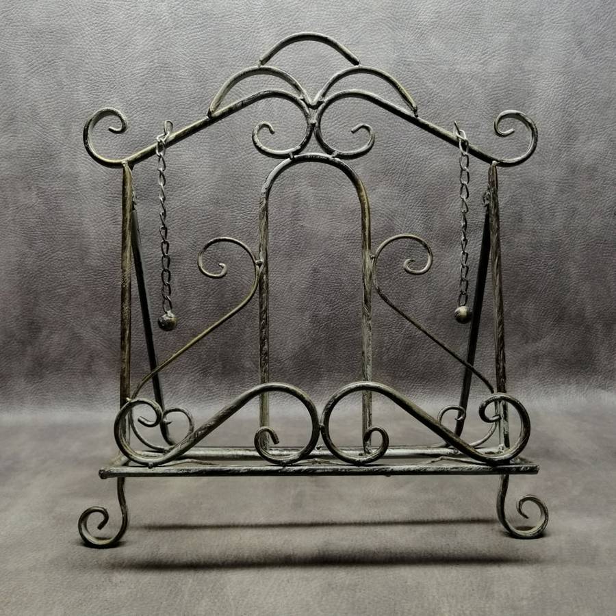 Vintage Look Foldable Wrought Iron Table Book Stand With Metal Placeholders!!!