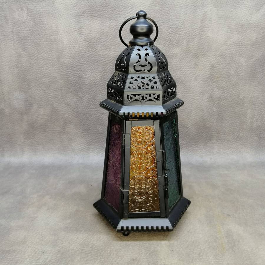 Pressed Metal and Colored Glass Moroccan Styled Lantern!!!