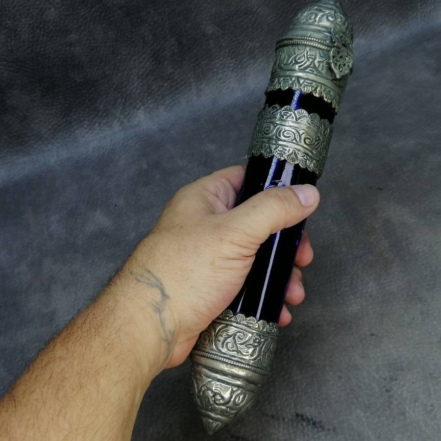 Vintage Metal and Glass Judaica Mezuzah Jewish Document Holder!!!