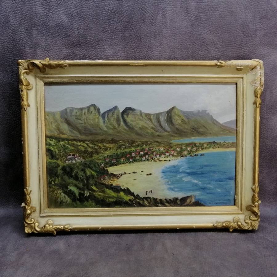 Framed Antique Oil on Board South African Clifton CT Landscape Scenes By M.E Wells  450 x 340