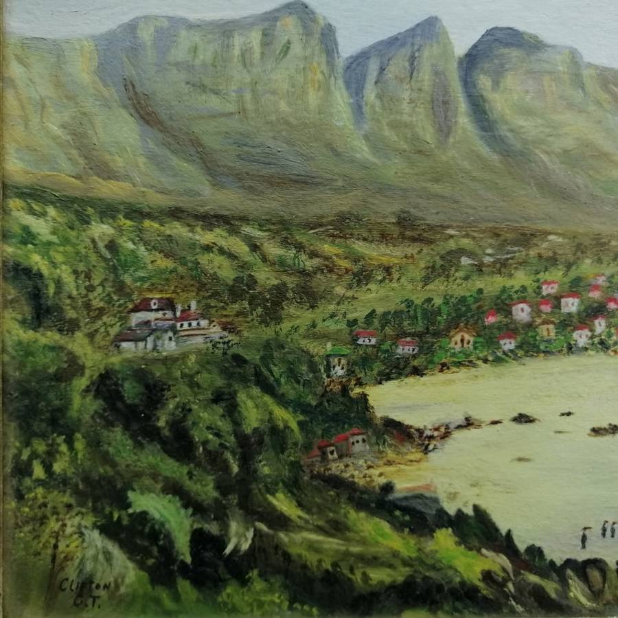 Framed Antique Oil on Board South African Clifton CT Landscape Scenes By M.E Wells  450 x 340