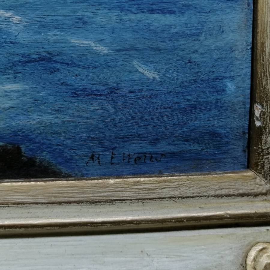 Framed Antique Oil on Board South African Clifton CT Landscape Scenes By M.E Wells  450 x 340