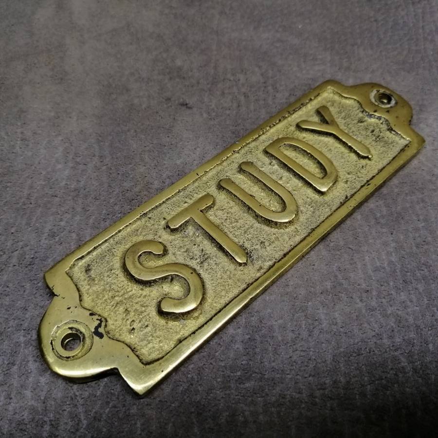 Vintage Cast Brass Study Door Mounted Sign!!!!