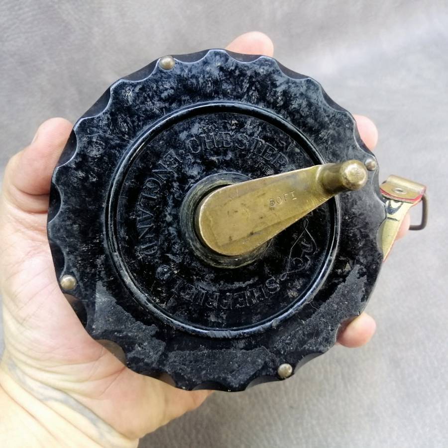 Original Vintage Sheffield Chesterman 50 Foot Bakelite and Brass Measuring Tape!!!