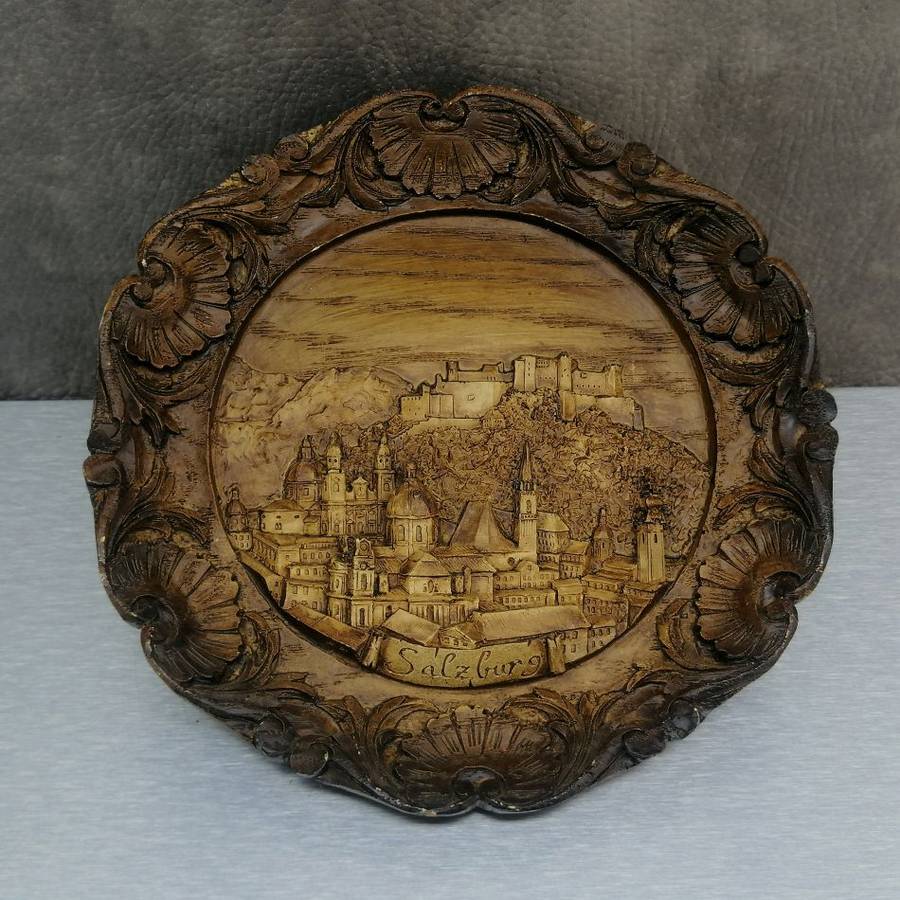 Fantastic!!! Highly Detailed Wood Finish 3D Relief German Salzburg Display Plate!!!