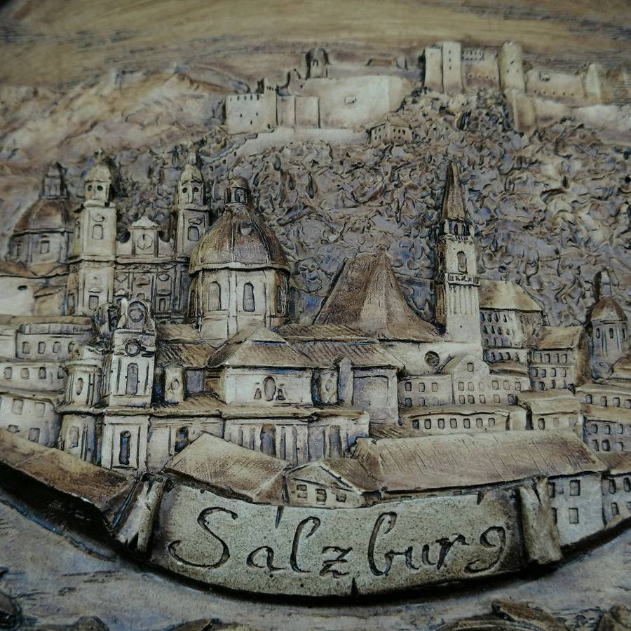Fantastic!!! Highly Detailed Wood Finish 3D Relief German Salzburg Display Plate!!!