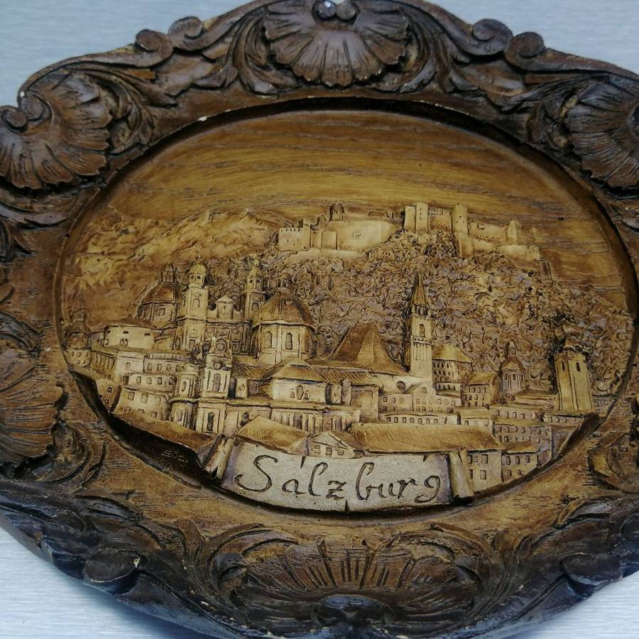 Fantastic!!! Highly Detailed Wood Finish 3D Relief German Salzburg Display Plate!!!