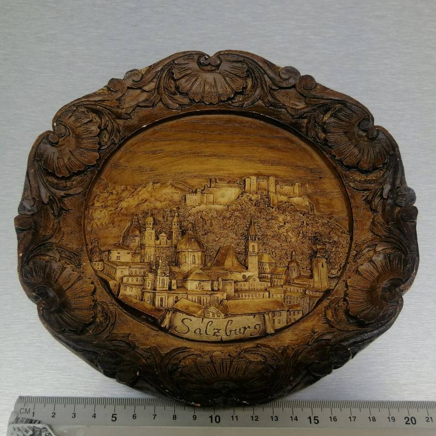 Fantastic!!! Highly Detailed Wood Finish 3D Relief German Salzburg Display Plate!!!