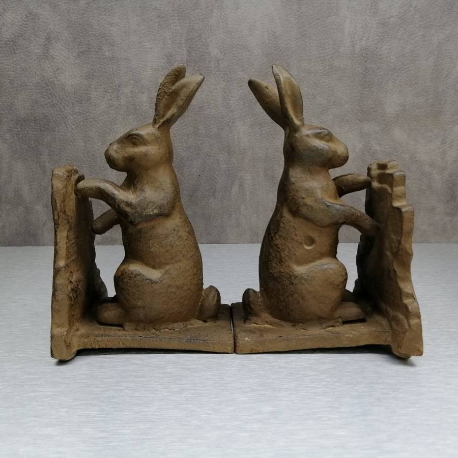 Fantastic!!! Two Heavy Cast Iron Rabbit Door Stops or Book Ends!!! Bid For Both!!!
