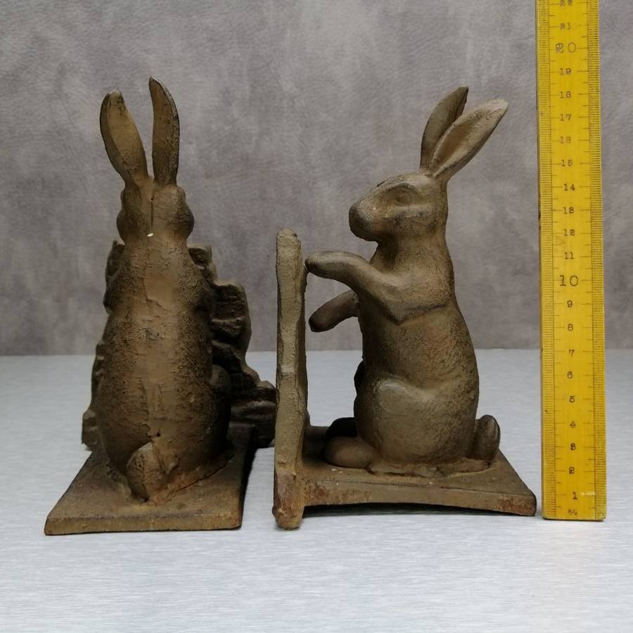 Fantastic!!! Two Heavy Cast Iron Rabbit Door Stops or Book Ends!!! Bid For Both!!!