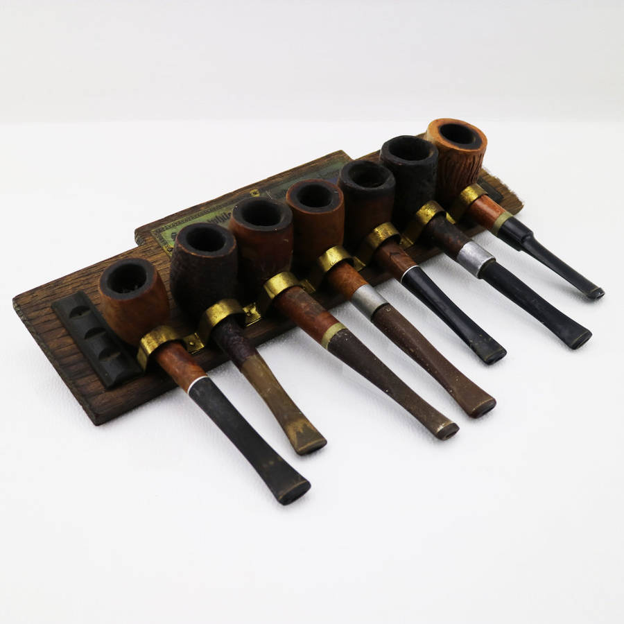 FANTASTIC!!! Original Seven Pipe Wall Mount Pipe Rack with Brass Plague and Pipes!!!