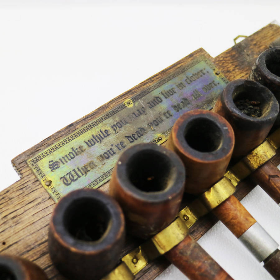 FANTASTIC!!! Original Seven Pipe Wall Mount Pipe Rack with Brass Plague and Pipes!!!