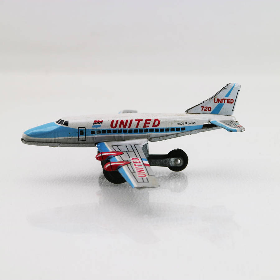 Rare!!! Small Lithographed Japanese Tintoy United Airlines Aeroplane!!!