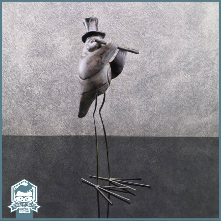 Large Cast Resin and Metal Feet Bird Flute Player!!!