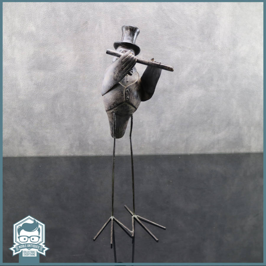 Large Cast Resin and Metal Feet Bird Flute Player!!!