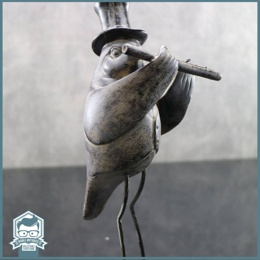 Large Cast Resin and Metal Feet Bird Flute Player!!!
