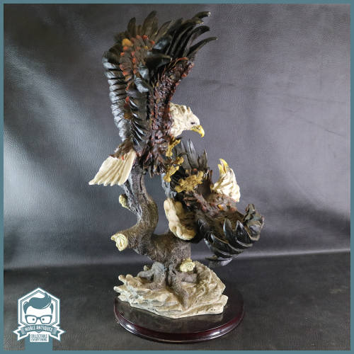 MASSIVE American Bald Eagles In Flight On Wood Plinth Statue - The Juliana Collection!!! 700mm Tall!