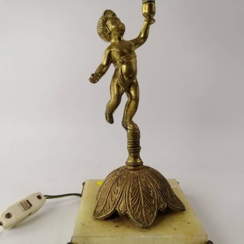 Large Ornate Vintage Footed Brass on Marble Base Lamp Stand and Glass Cover, Electrified, No Plug!!!