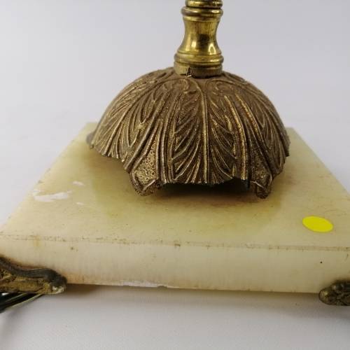 Large Ornate Vintage Footed Brass on Marble Base Lamp Stand and Glass Cover, Electrified, No Plug!!!