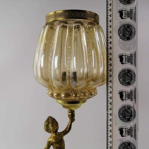 Large Ornate Vintage Footed Brass on Marble Base Lamp Stand and Glass Cover, Electrified, No Plug!!!