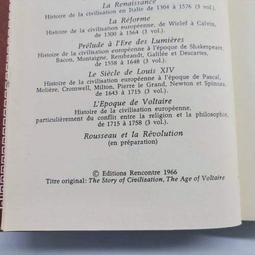 1966 Hardcover - The Story Of Civilization, The Age Of Voltaire (French) Bid For All!!!