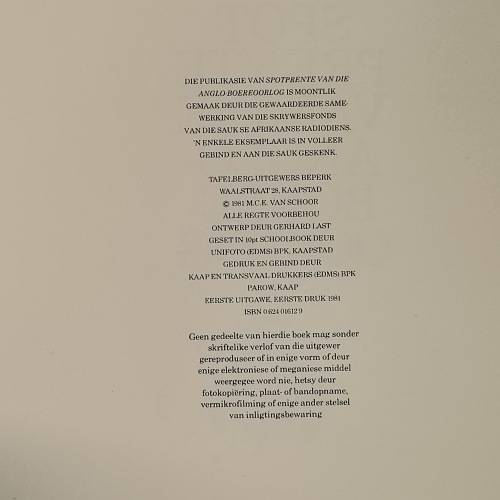 1981 Spot Prente van die Anglo Boere Oorlog - MCE Van Schoor (A4 Hardcover with Dust Jacket)!!!