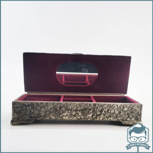Spectacular!!! Large Ornate Silver Plate and Velvet Lined Jewelry Box!!!