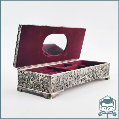 Spectacular!!! Large Ornate Silver Plate and Velvet Lined Jewelry Box!!!