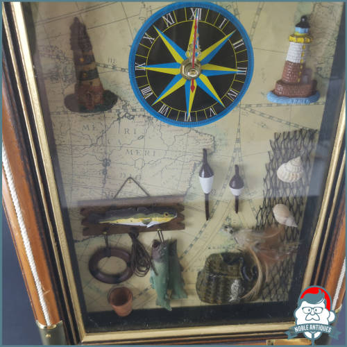 Decorative Brass Edged Maritime and Fishing Wall Mount Clock and Key Box!! Working!!!
