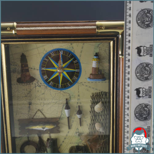 Decorative Brass Edged Maritime and Fishing Wall Mount Clock and Key Box!! Working!!!