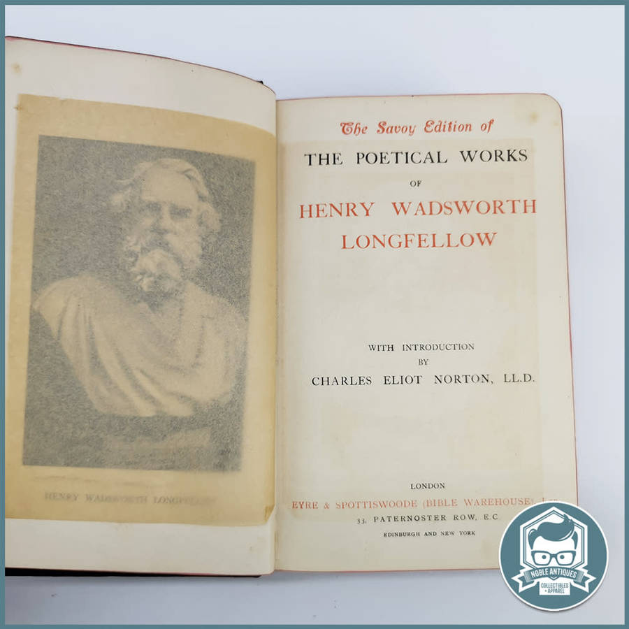 Antique 1890`s Leather-bound The poetical works of Henry Wadsworth Longfellow!!! Gifted 1929
