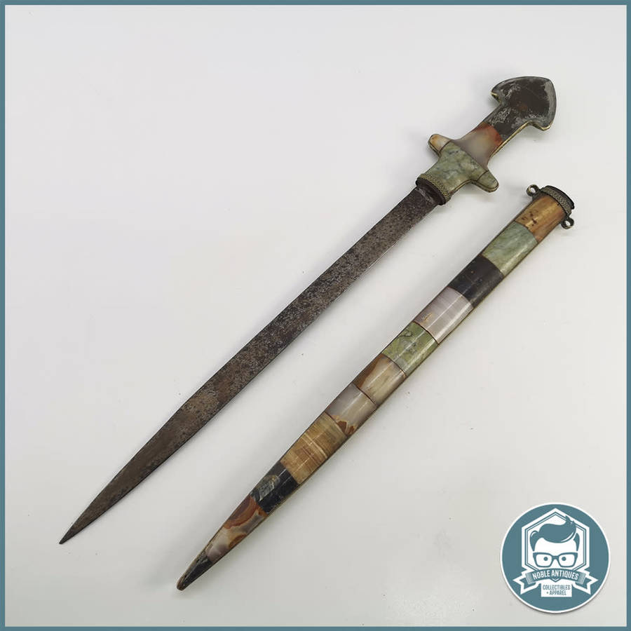ANTIQUE Sword And Scabbard With Semi Precious Stone Inlay on Handle and Scabbard!!!