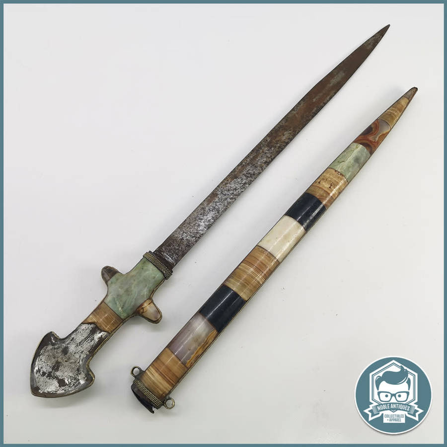 ANTIQUE Sword And Scabbard With Semi Precious Stone Inlay on Handle and Scabbard!!!