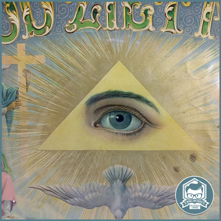 Antique Dutch catholic poster which reads `God sees me, cursing is not allowed here`. Circa 1900!!!