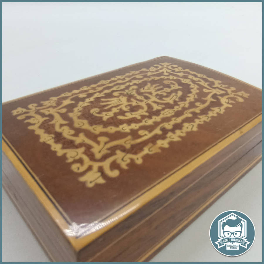 Highly Detailed Walnut and wood Inlay Reuge Swiss Trinket Box!!!