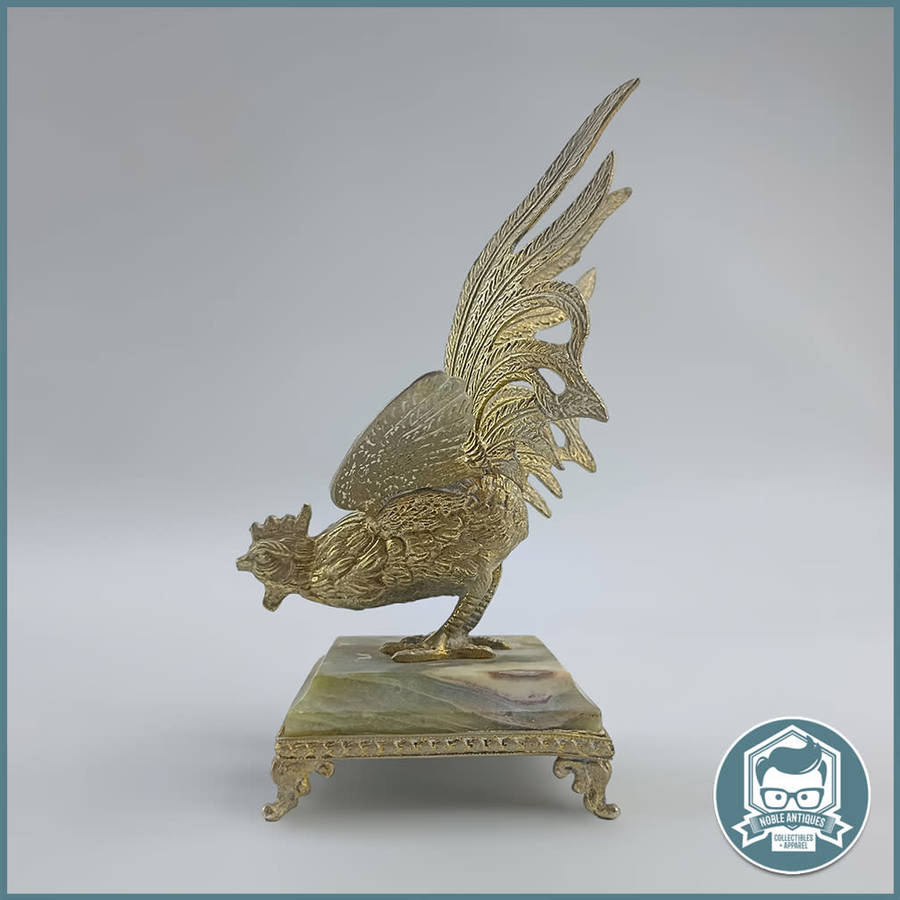Vintage Brass Fighting Rooster on Onyx Footed Stand!!!