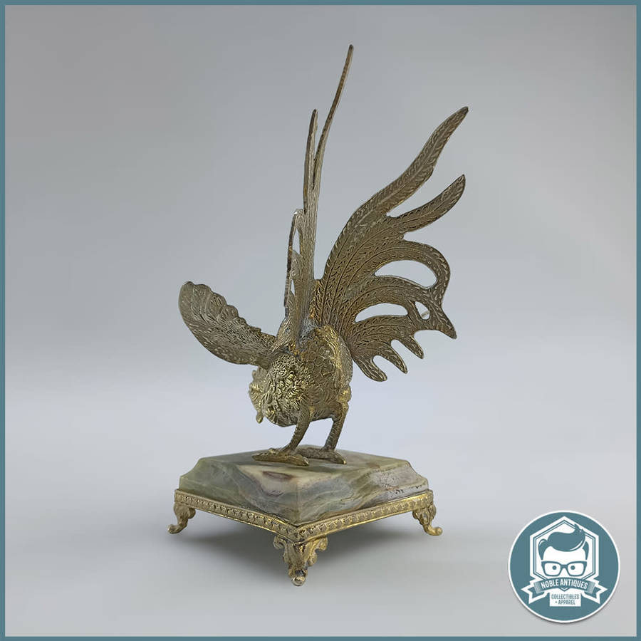 Vintage Brass Fighting Rooster on Onyx Footed Stand!!!
