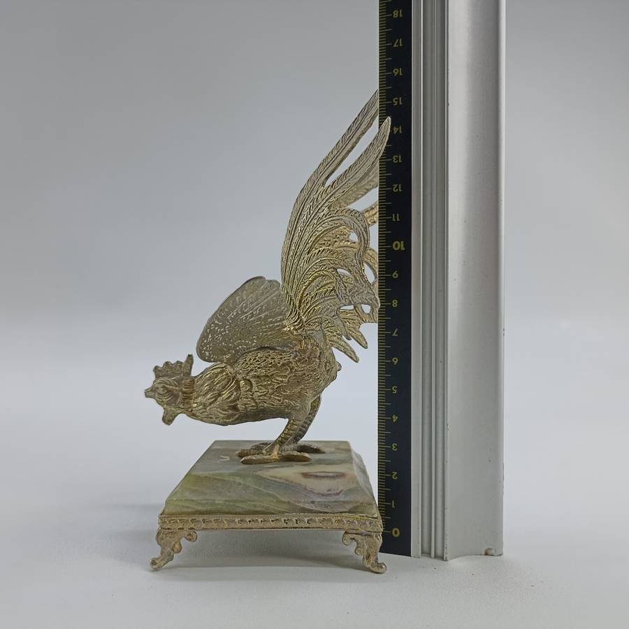 Vintage Brass Fighting Rooster on Onyx Footed Stand!!!