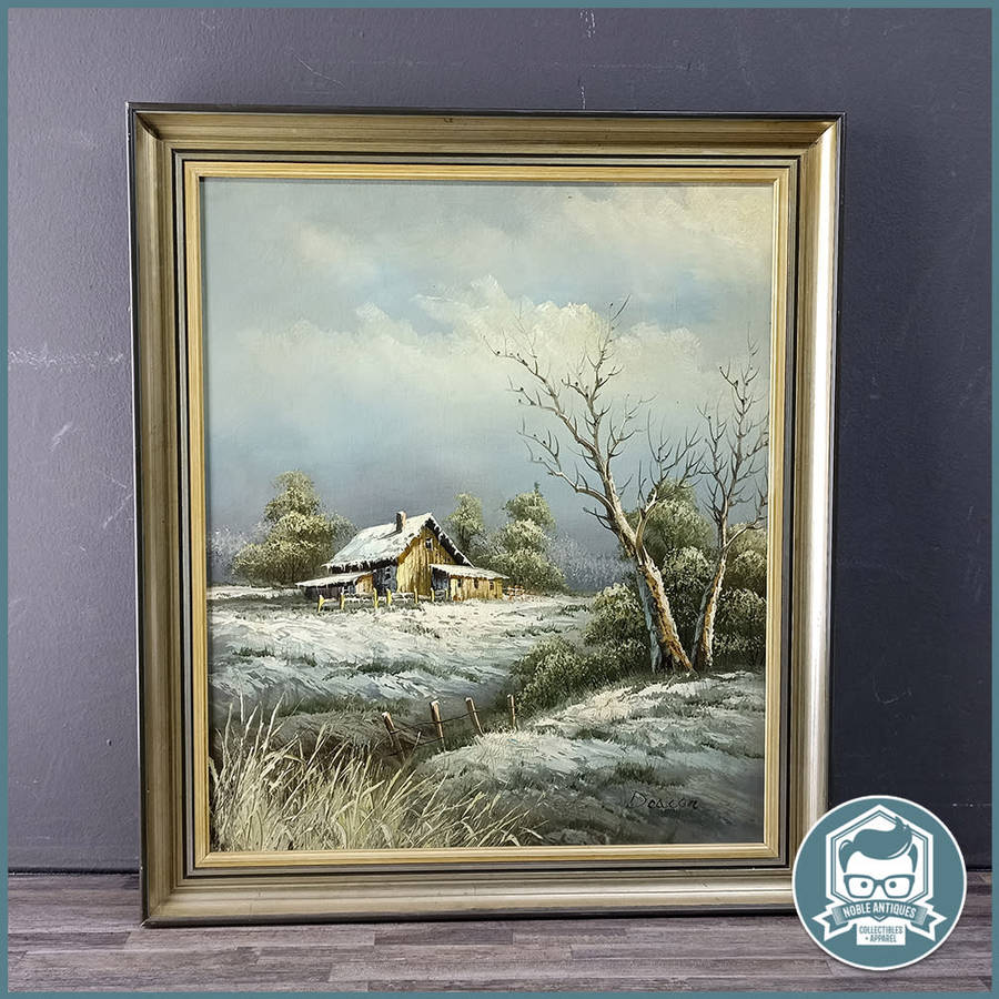 FANTASTIC!!! Famous Winter Painting, By Deacon Snow Barn In Forest Oil on Board!!!
