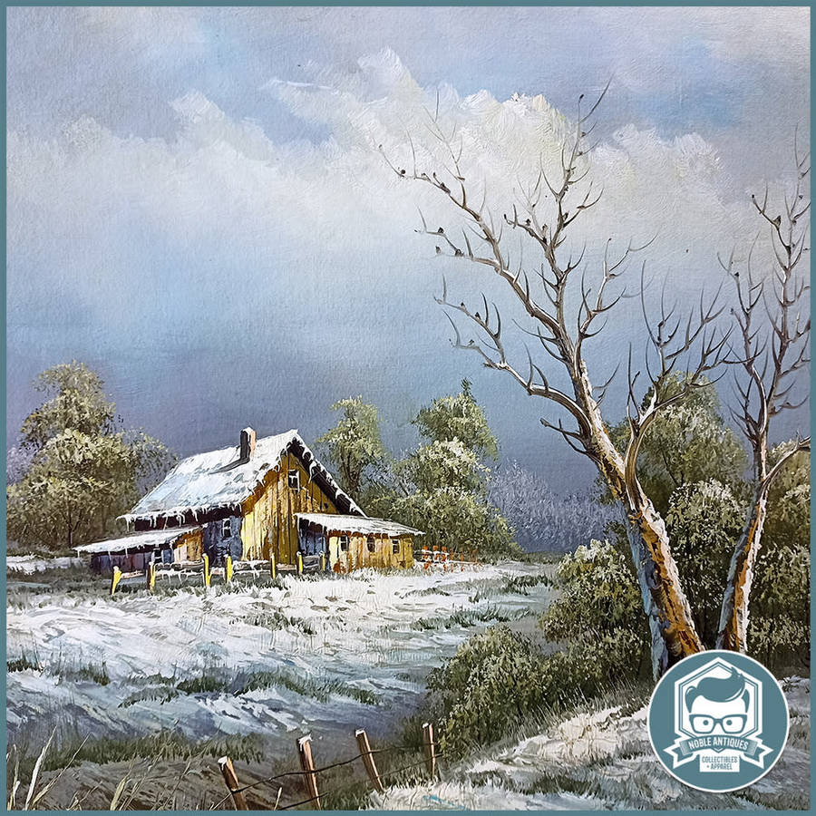 FANTASTIC!!! Famous Winter Painting, By Deacon Snow Barn In Forest Oil on Board!!!