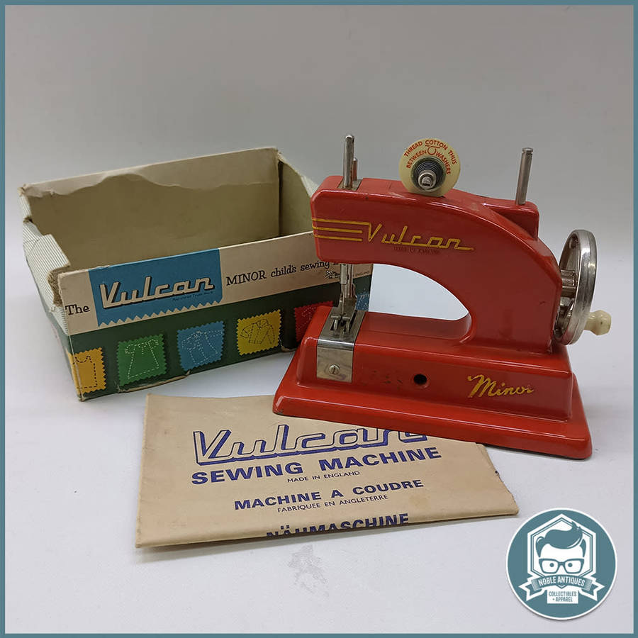 Vintage 1950`s Red  Vulcan Minor Toy Sewing Machine With Original Box!!!
