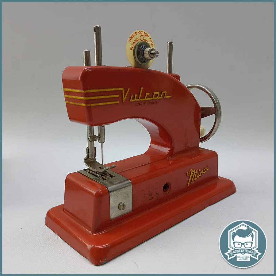 Vintage 1950`s Red  Vulcan Minor Toy Sewing Machine With Original Box!!!