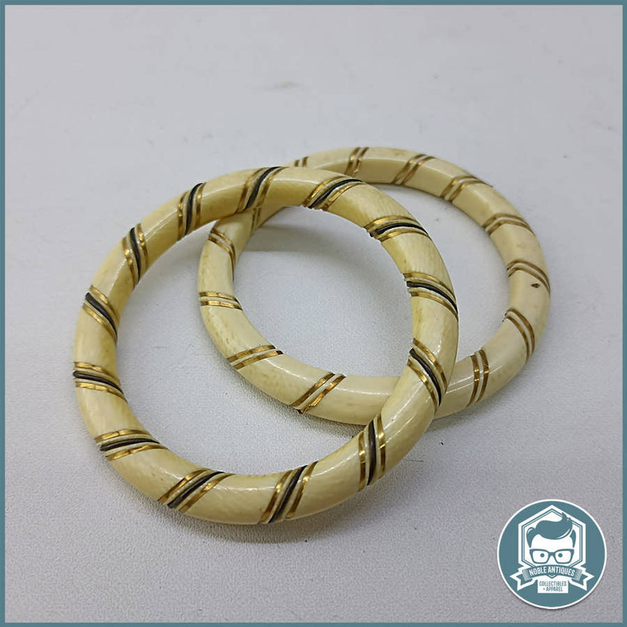 Amazing Two Vintage Bracelets with Brass inlay!!!