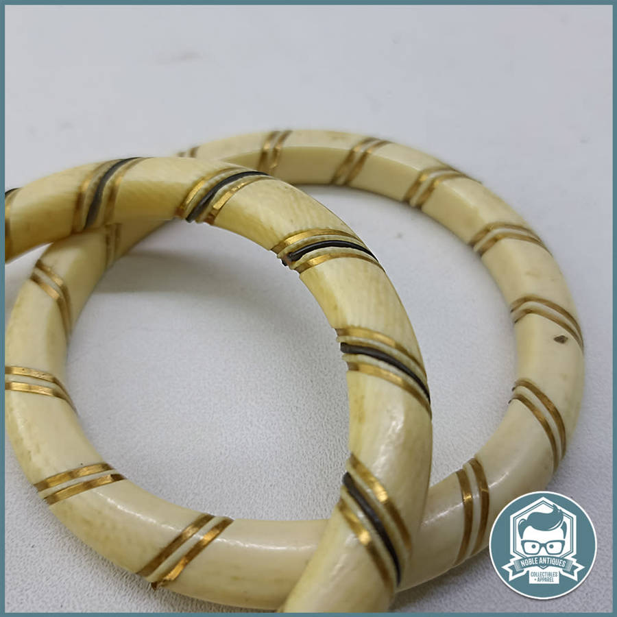 Amazing Two Vintage Bracelets with Brass inlay!!!