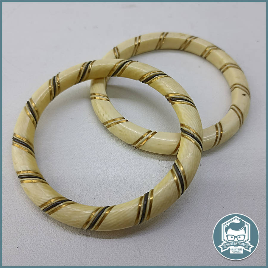 Amazing Two Vintage Bracelets with Brass inlay!!!