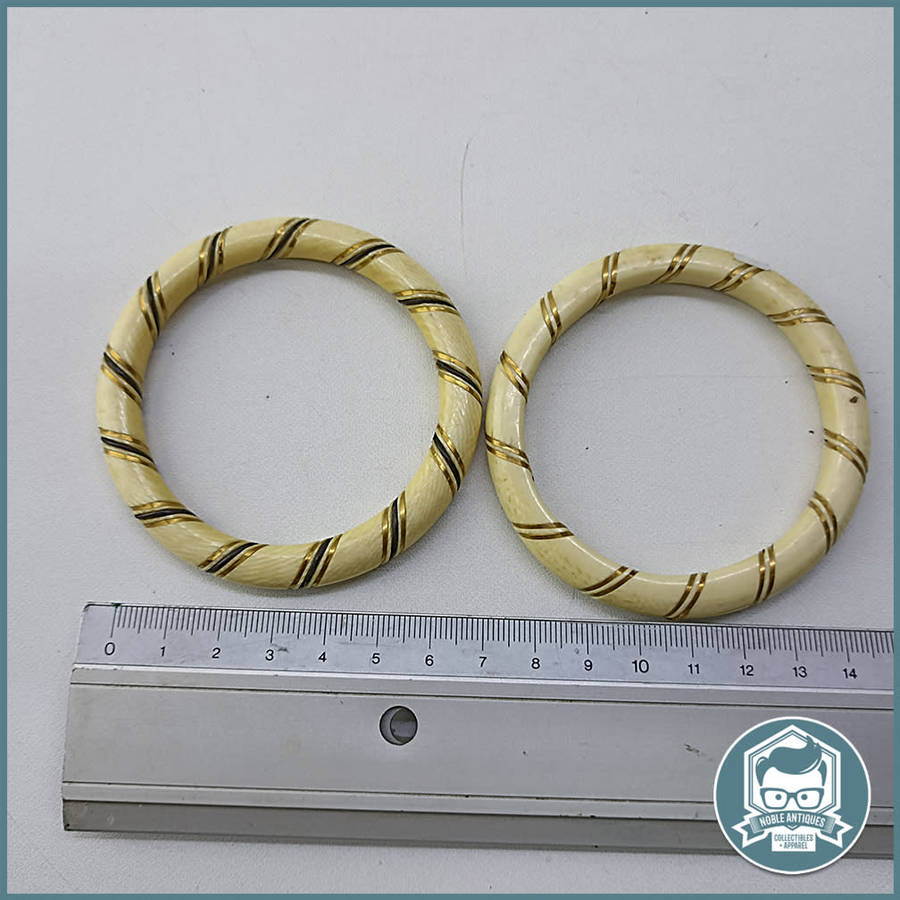 Amazing Two Vintage Bracelets with Brass inlay!!!