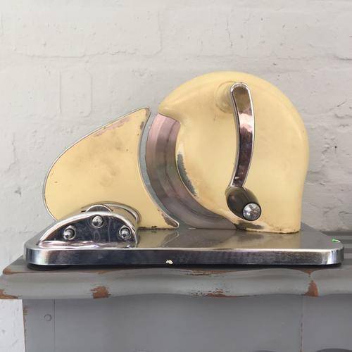 Retro Chrome and Enamel Pineware Bread Slicer