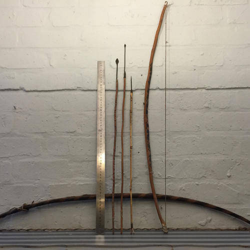 Two Antique Bushman's Bow and Arrows (String Animal Skin)